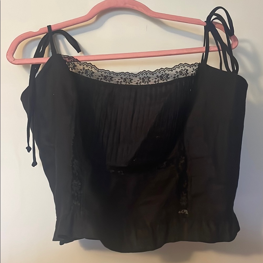 Reformation Black Lace Trim Camisole Top